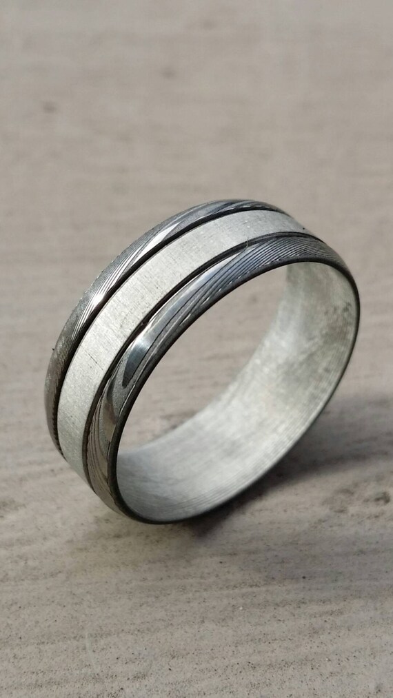 8mm damascus stee ring Stainless steel Damascus "WOODGRAIN"