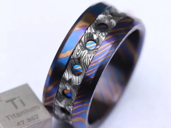 New*Grayson" Limited Edition Series-10mm Timascus / Mokuti timascus & damasteel  ring,mens ring, mokuti ring, Damascus ring