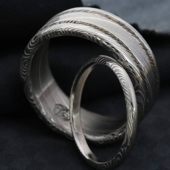 Limited edition** Damascus steel ring Stainless steel Damascus "LEAF" Customizable ring! Natural / matching damasteel weddingband set