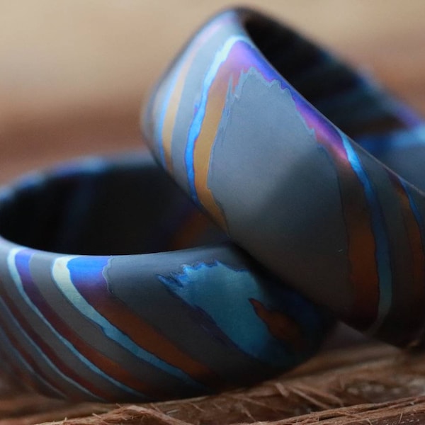 Conjunto de 2**LIMITED EDITION***Solid Black Timascus zrti ring 8mm - 10mm ancho timascus ring, mokuti ring (acabado pulido) anillo timascus negro