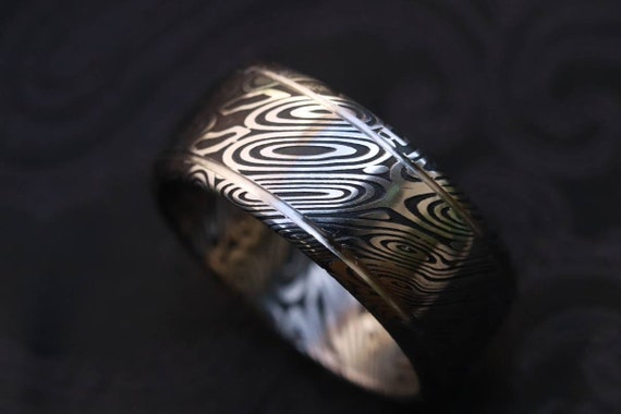 Rare Stainless steel Damascus (deep etch) "dark coral" 10-12mm Customizable ring! Damascus steel ring, damascus ring, genuine damascus