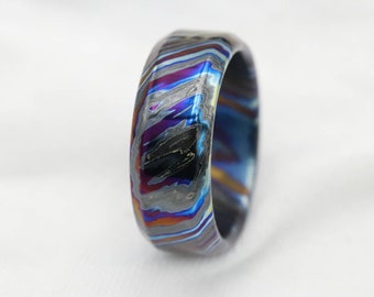 LIMITED EDITION customizable 8mm ring chamfered edge Solid Black Timascus ring 3mm-9mm wide timascus ring, mokuti ring (polished finish)