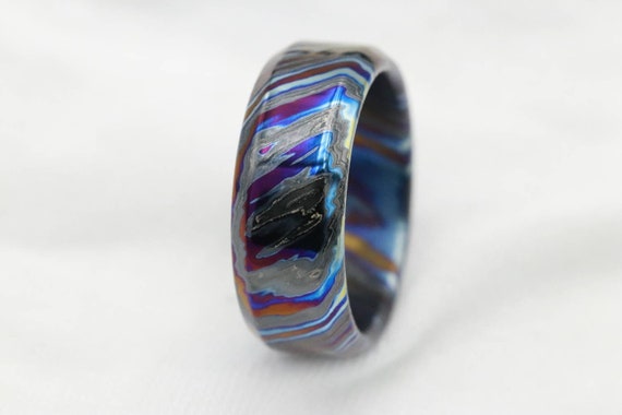 LIMITED EDITION customizable 8mm ring chamfered edge Solid Black Timascus ring 3mm-9mm wide timascus ring, mokuti ring (polished finish)