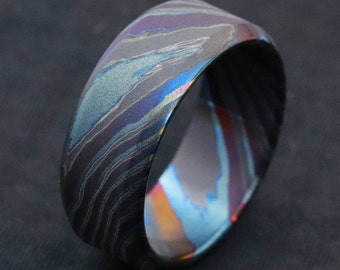 LIMITED EDITION***chamfered edge 9mm Black Timascus zrti ring 3mm-9mm wide timascus ring, mokuti ring 8mm ring black timascus ring