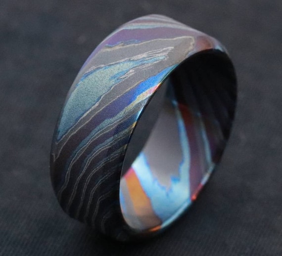 LIMITED EDITION***chamfered edge 9mm Black Timascus zrti ring 3mm-9mm wide timascus ring, mokuti ring 8mm ring black timascus ring