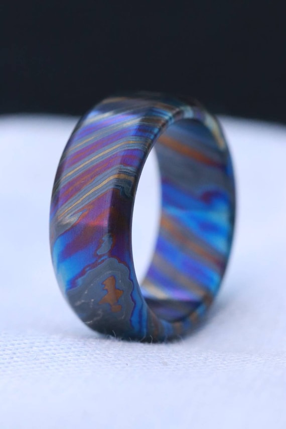 LIMITED EDITION customizable 8mm ring chamfered edge Solid Black Timascus ring 3mm-9mm wide timascus ring, mokuti ring (polished finish)