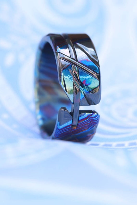 Timascus ring "ZrTi-LOAM" handmade titanium zirconium (not casted) hypoallergenic ring, cross ring mens rings, womensrings timascus