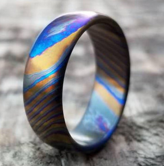 LIMITED EDITION***Solid Black Timascus ring 8mm (semi-polished) timascus ring, mokuti ring, colorful ring, hypoallergenic jewelry, Zirconium