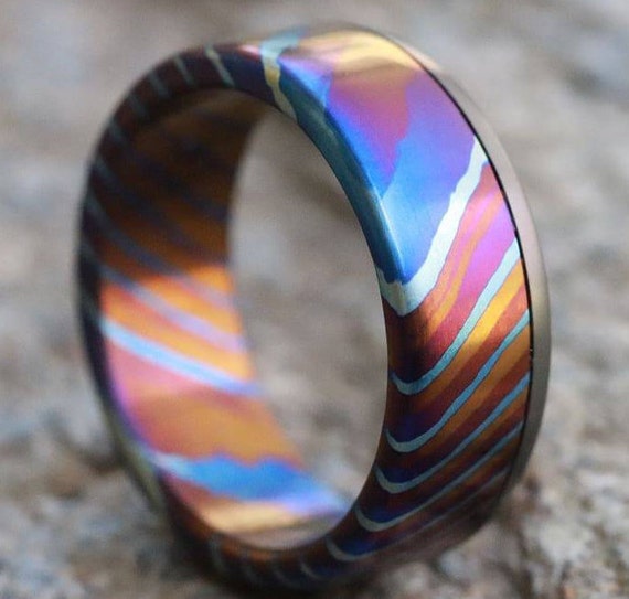 New*8mm ring Timascus / Mokuti & Zirconium  timascus ring,black timascus ring, mokuti ring, zirconium ring, mens wedding bands mems rings