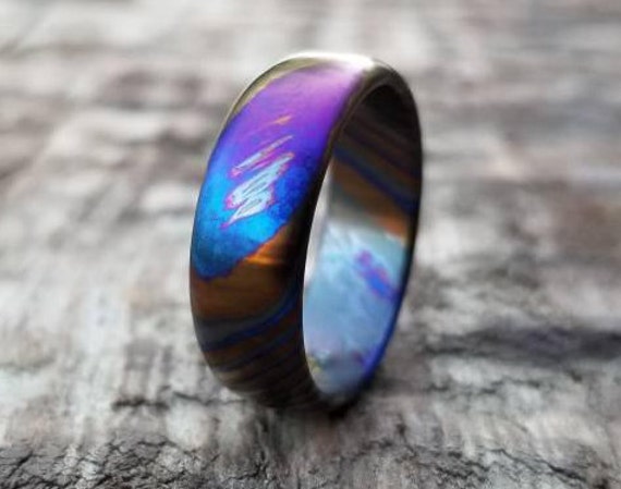 LIMITED EDITION***Solid Black Timascus ring 8mm (semi-polished) timascus ring, mokuti ring, colorful ring, hypoallergenic jewelry, Zirconium
