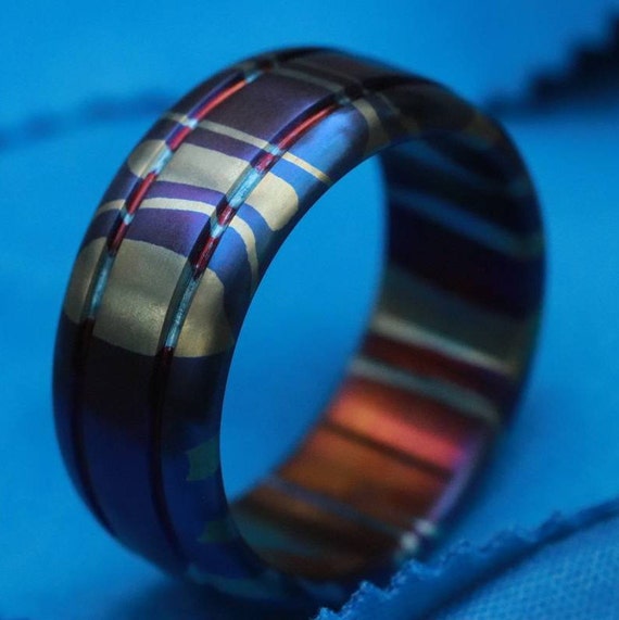 LIMITED EDITION*** "The Chip"Mokuti Timascus ring 8-10mm wide timascus ring, mokuti ring titanium ring mens ring doubled mens ring