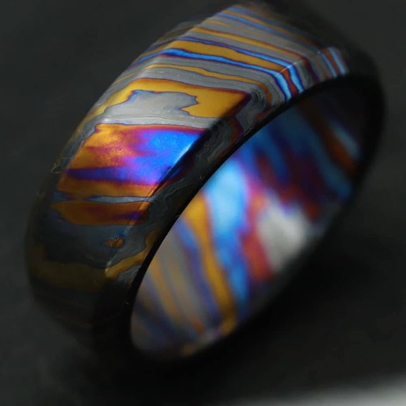 LIMITED EDITION customizable 8mm ring chamfered edge Solid Black Timascus ring 3mm-9mm wide timascus ring, mokuti ring (polished finish)