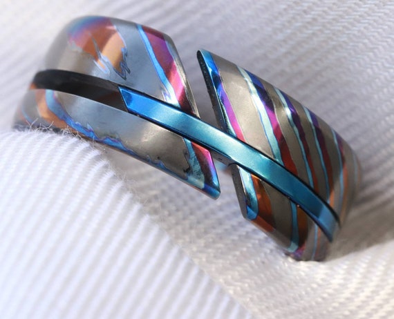 NEW ZRTI HYBRID*** Black Timascus ring 9mm , timascus ring, mokuti ring, colorful ring, hypoallergenic jewelry, Zirconium ring, mokuti ring