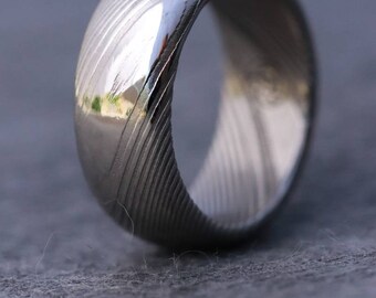 8mm domed Damascus ring Stainless steel Damascus ring, genuine damascus ring, damascus steel ring, polished damascus mes ring wedding band