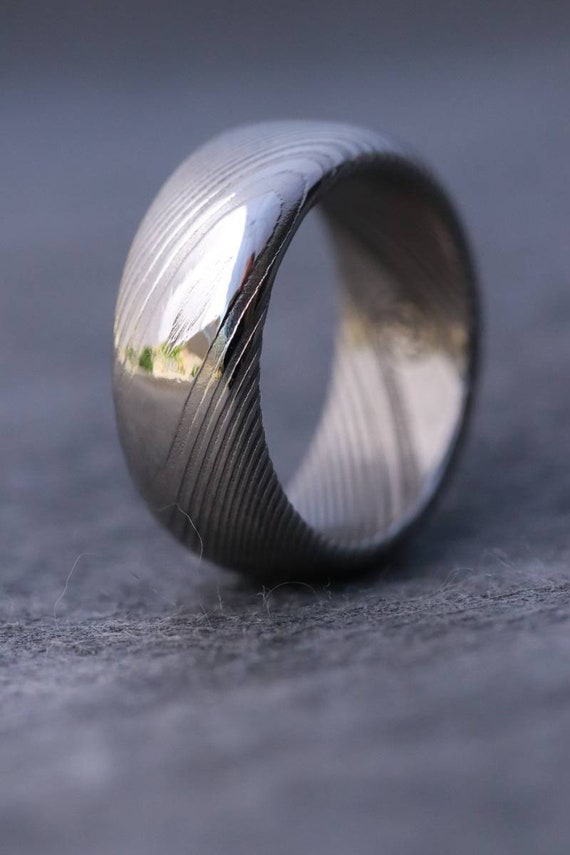8mm domed Damascus ring Stainless steel Damascus ring, genuine damascus ring, damascus steel ring, polished damascus mes ring wedding band
