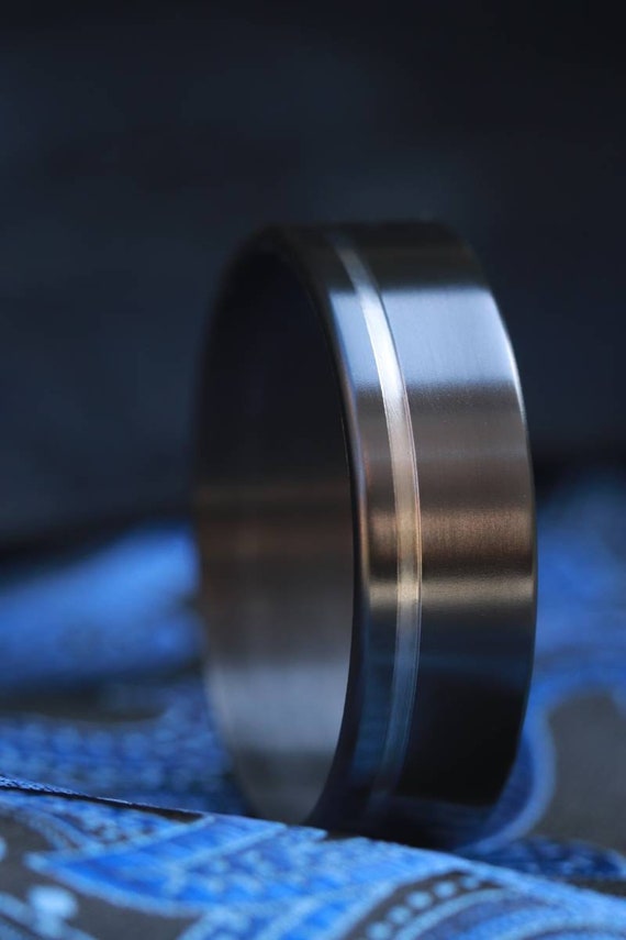 8mm zirconium ring black ring, grooved ring