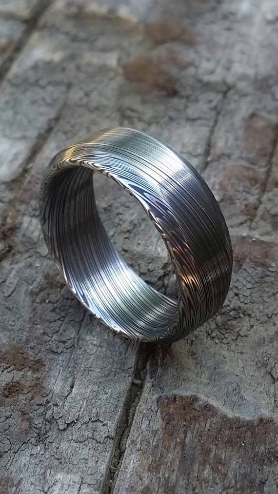 Damascus Steel Ring, Stainless Damascus Steel Wedding Band, 100