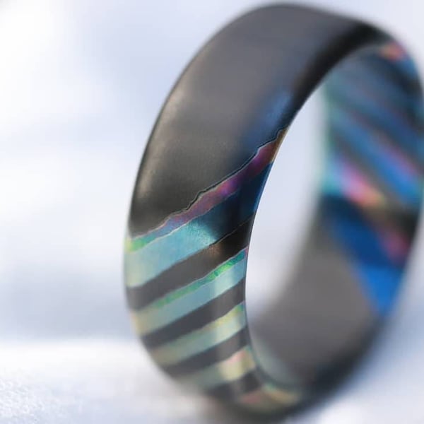 EDICION LIMITADA***DARK Anillo ZrTi negro anillo de 8 mm timasco, anillo mokuti, anillo colorido, darkti, circonio, anillo verde timasco negro