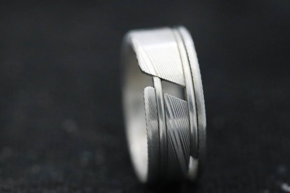 One - Damascus steel ring "WOODGRAIN" ring! Stainless Damasteel ring mens wedding bands woodgrain pattern damascus