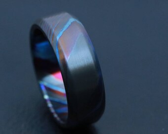 LIMITED EDITION customizable 8mm ring chamfere edge Solid Black Timascus ring, mokuti ring (satin finish) colorful ring, zrti ring, titanium