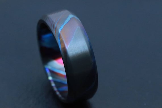 LIMITED EDITION customizable 8mm ring chamfere edge Solid Black Timascus ring, mokuti ring (satin finish) colorful ring, zrti ring, titanium