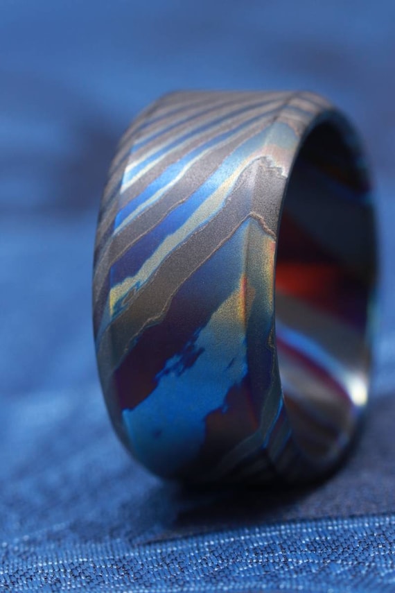 LIMITED EDITION***chamfered edge 10-12mm Black Timascus zrti ring  timascus ring, mokuti rring black timascus ring