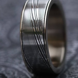 White Gold & Stainless Damascus damasteel 14k 18k customizable stainless damascus steel ring gold ring rosegold ring