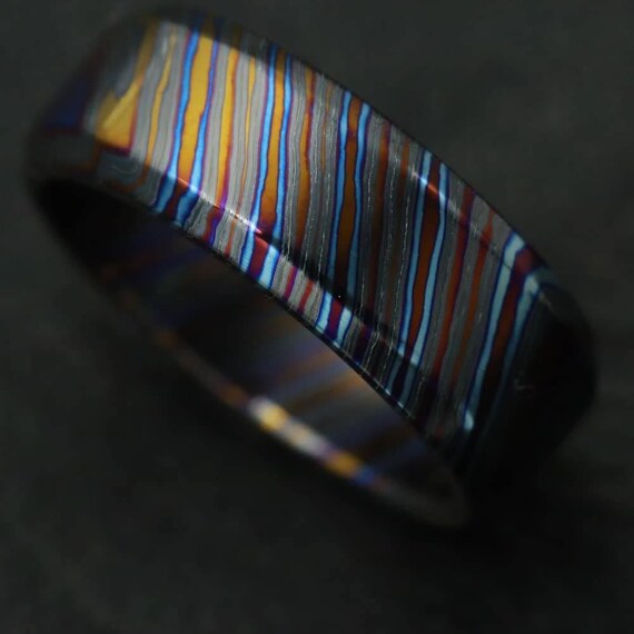 LIMITED EDITION customizable 8mm ring chamfered edge Solid Black Timascus ring 3mm-9mm wide timascus ring, mokuti ring (polished finish)