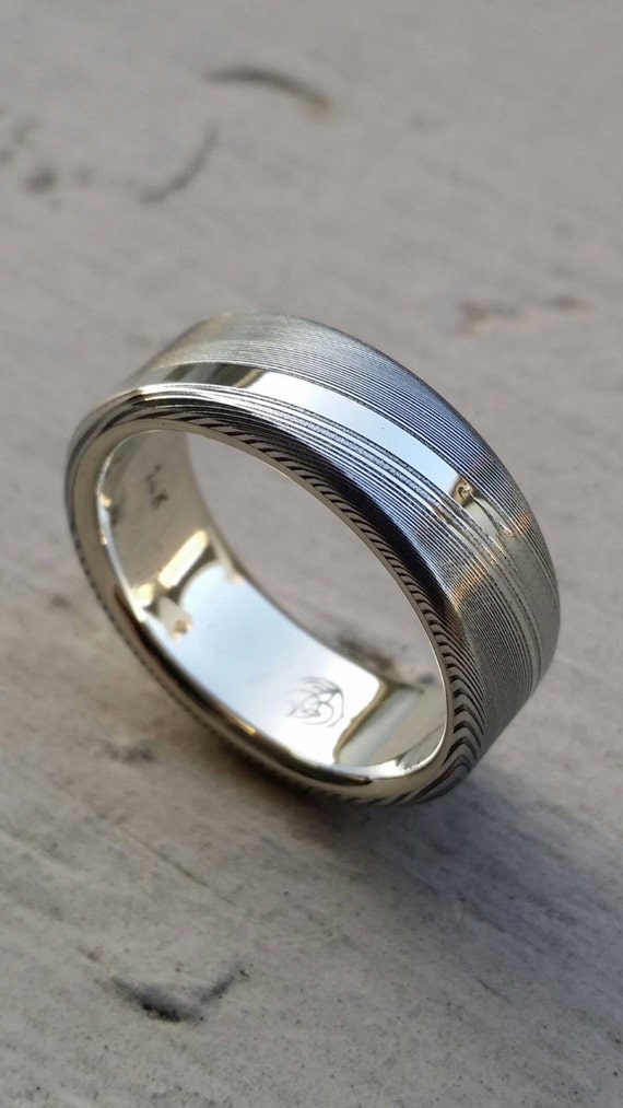 8mm damascus steel ring Gold & Stainless Damascus