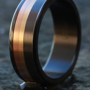 8mm wide Rose Yellow Gold damasteel stainless damascus Zirconium ring 14k or 18k customizable ring mens wedding bands Gold rings