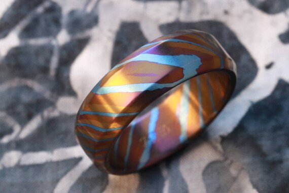 Solid Timascus ring 7-8mm ring  timascus ring, mokuti ring chamfered ring colorful ring wedding band