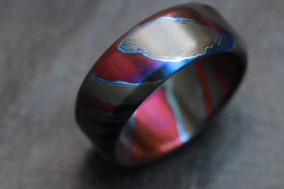 LIMITED EDITION customizable 8mm ring chamfered edge Solid Black Timascus ring 3mm-9mm wide timascus ring, mokuti ring (polished finish)