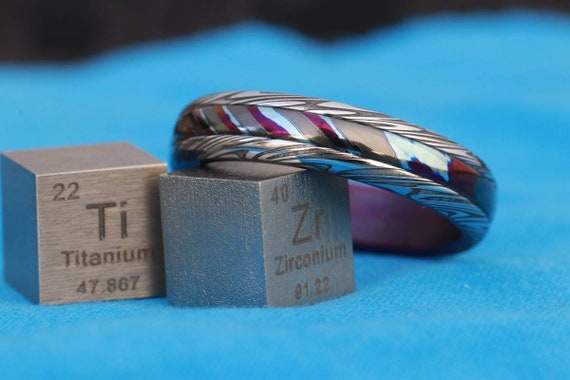 New*5.25mm "traditional" style Black Timascus ring Mokuti & Stainless zrti ring Damascus , (damasteel) dark "leaf"