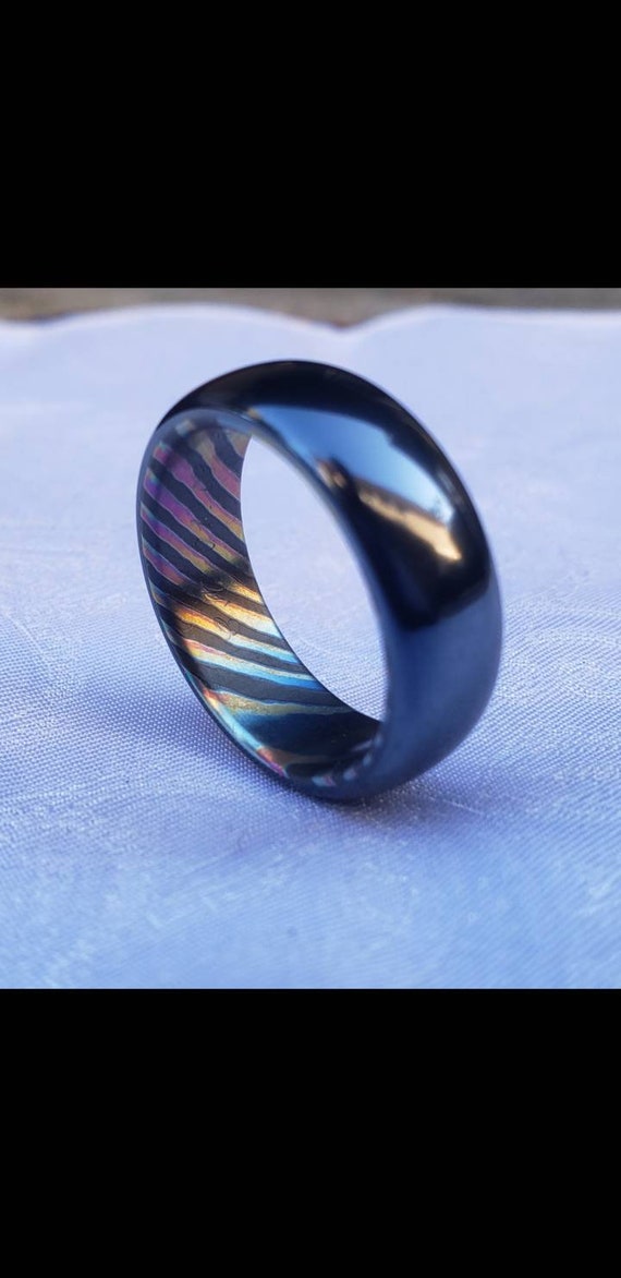 8mm black titanium ring Black / ZrTi brushed ziconium timascus ring,black timascus ring, mens rings weddingrings, zirconium damascus