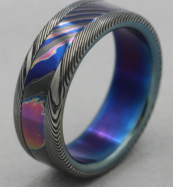 LIMITED EDITION***Solid Black Timascus,  zrti ring 8mm mens timascus ring, mokuti ring (polished finish) titanium ring,  mens rings