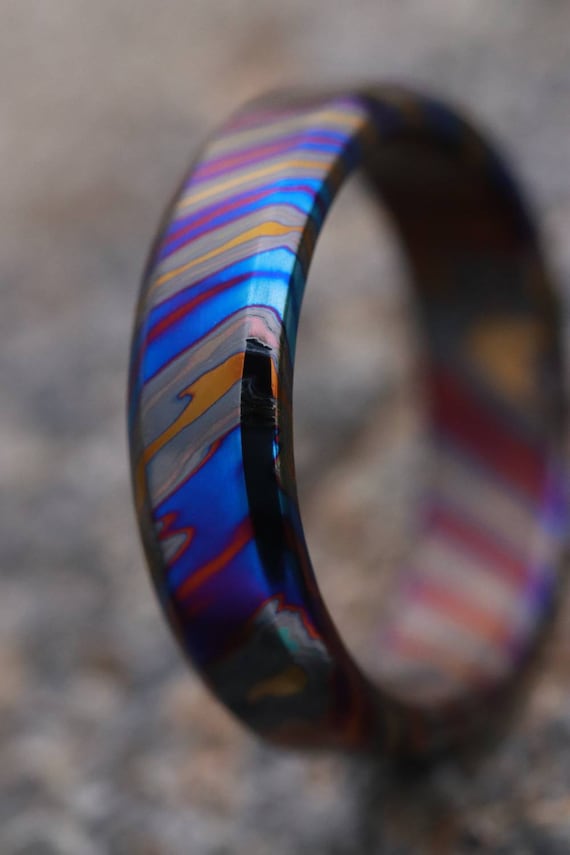 6mm ring chamfered edge Black Timascus ring 3mm-9mm wide timascus ring, mokuti ring (polished finish) zrti