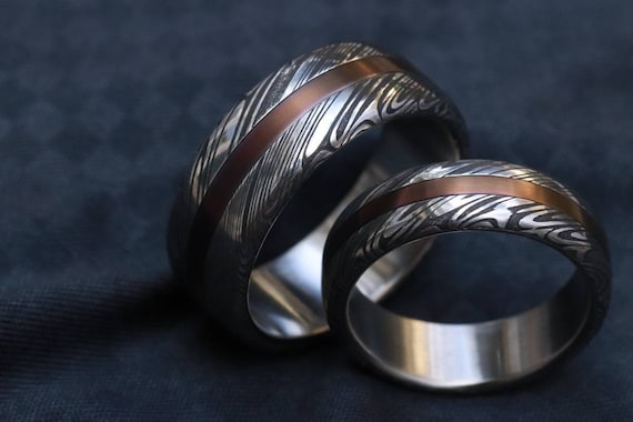 Damasteel ring set damascus steel and titanium rings damascus steel ring genuine damasteel ring his and hers rings set