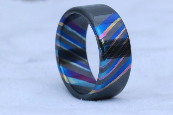 LIMITED EDITION***DARK Black ZrTi ring 8mm (polished) timascus ring, mokuti ring, colorful ring, darkti, Zirconium, black timascus