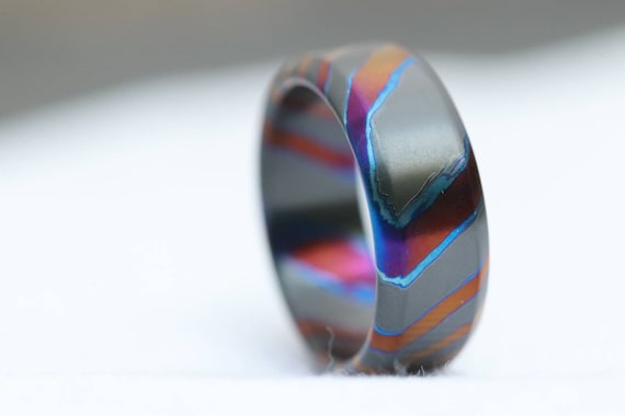 LIMITED EDITION customizable 8mm ring chamfered edge Solid Black Timascus ring 3mm-9mm wide timascus ring, mokuti ring (polished finish)