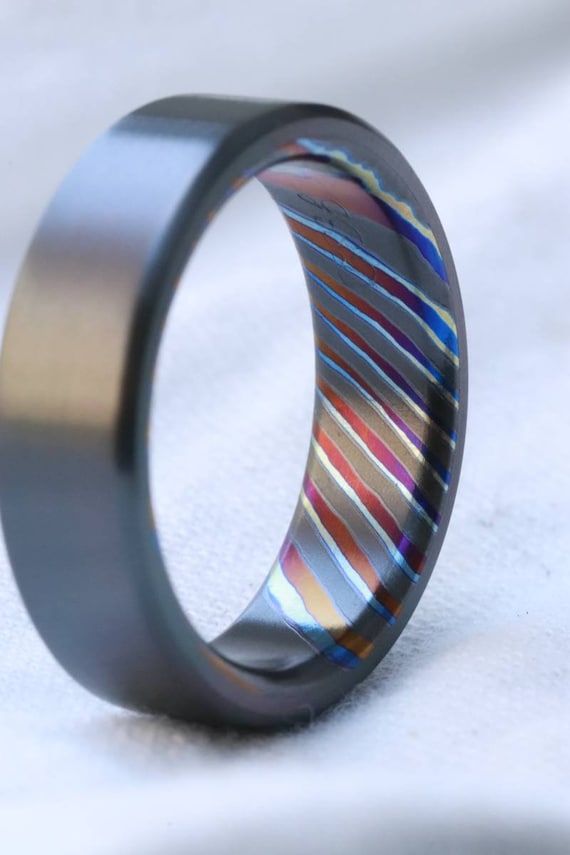 6-8mm zirconium ring Black timascus / ZrTi brushed ziconium timascus ring,black timascus ring, mens rings weddingrings, zirconium damascus