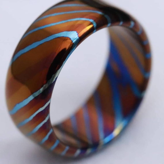 Solid Timascus ring 7-8mm ring  timascus ring, mokuti ring rolled ring colorful ring wedding band