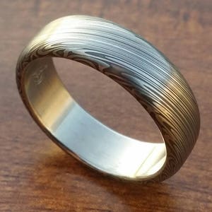 Damascus ring Stainless steel Damascus &quot;LEAF&quot; Customizable ring Light/ medium color etch. Damascus steel ring Damascus steel 8mm mens rings