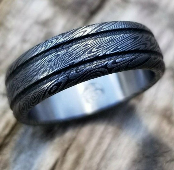 Damascus Steel Ring, Stainless Damascus Steel Wedding Band, 100