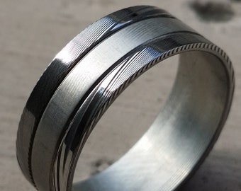 Stainless steel Damascus "WOODGRAIN" 8mm ring!