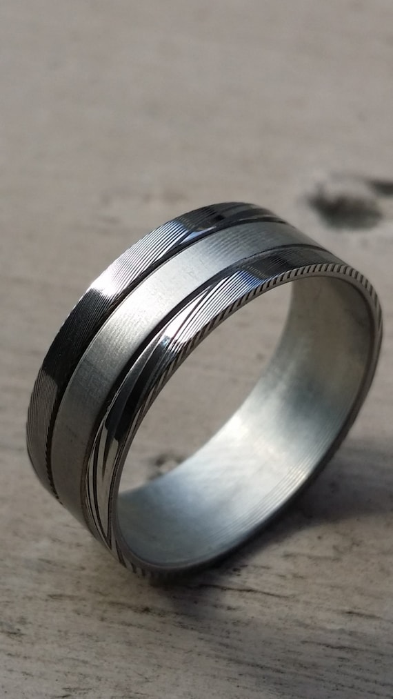 Stainless steel Damascus "WOODGRAIN" 8mm ring!