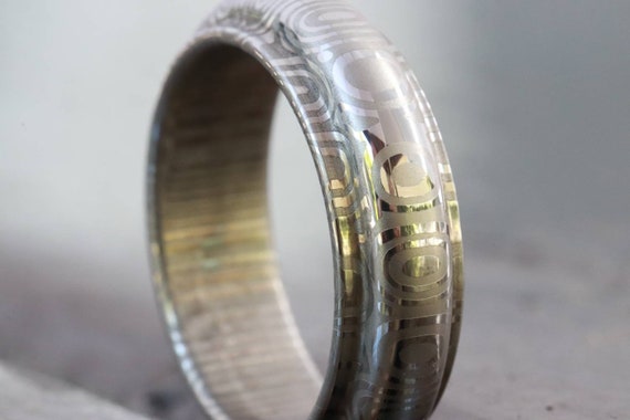 Damascus steel ring, stainless damasteel,mens  rings, hypoallergenic mens wedding band 6mm ring