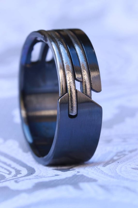 Quill black titanium and titanium ring, black ring, hypoallergenic ring