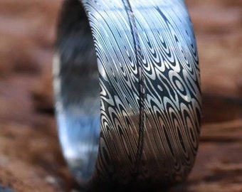 Rare Stainless steel Damascus (deep etch) "dark coral" 10-12mm Customizable ring! Damascus steel ring, damascus ring, genuine damascus