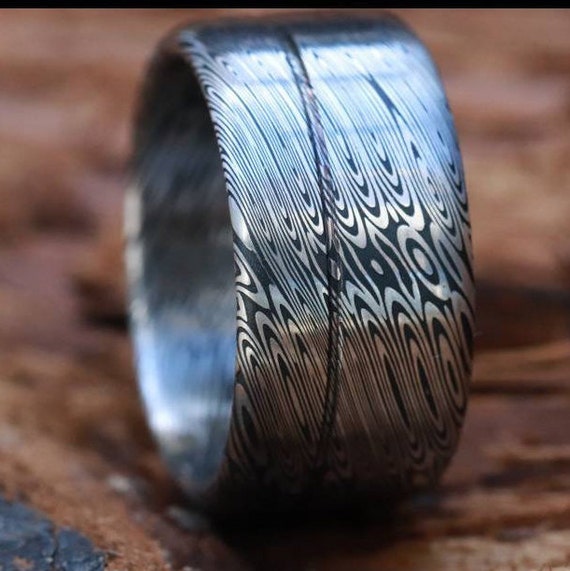 Rare Stainless steel Damascus (deep etch) "dark coral" 10-12mm Customizable ring! Damascus steel ring, damascus ring, genuine damascus
