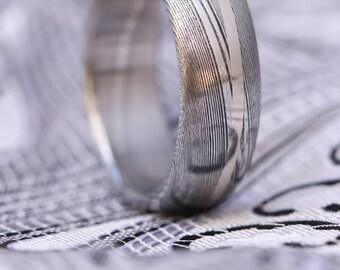 Damascus steel ring damasteel damascus with gold inlay